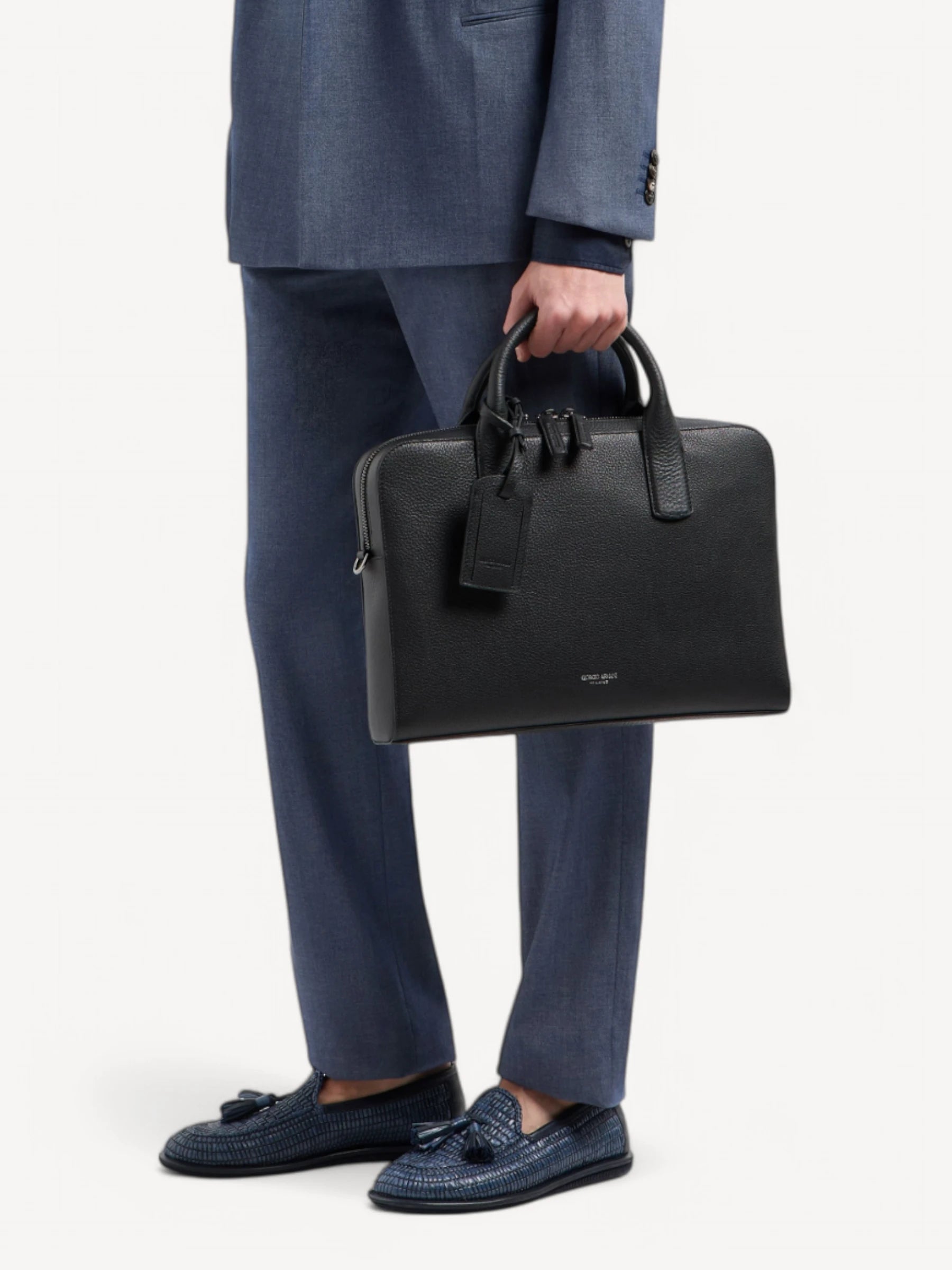 Pebbled Leather Briefcase - Zwart