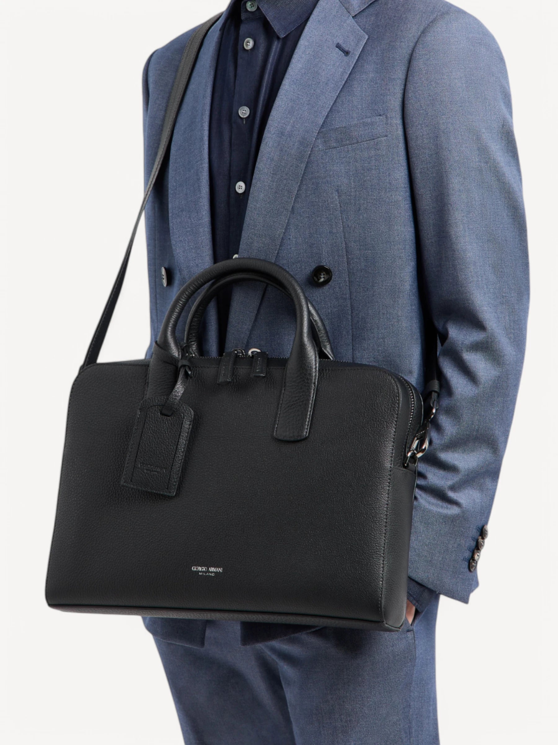 Pebbled Leather Briefcase - Zwart