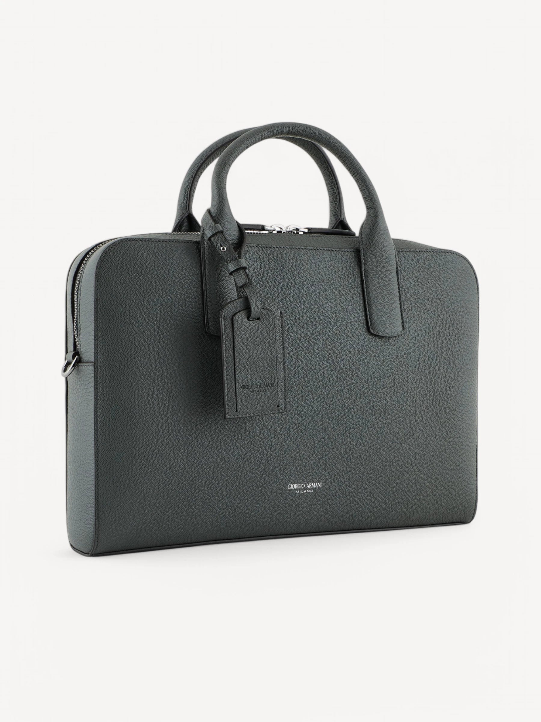 Pebbled Leather Briefcase - Grey