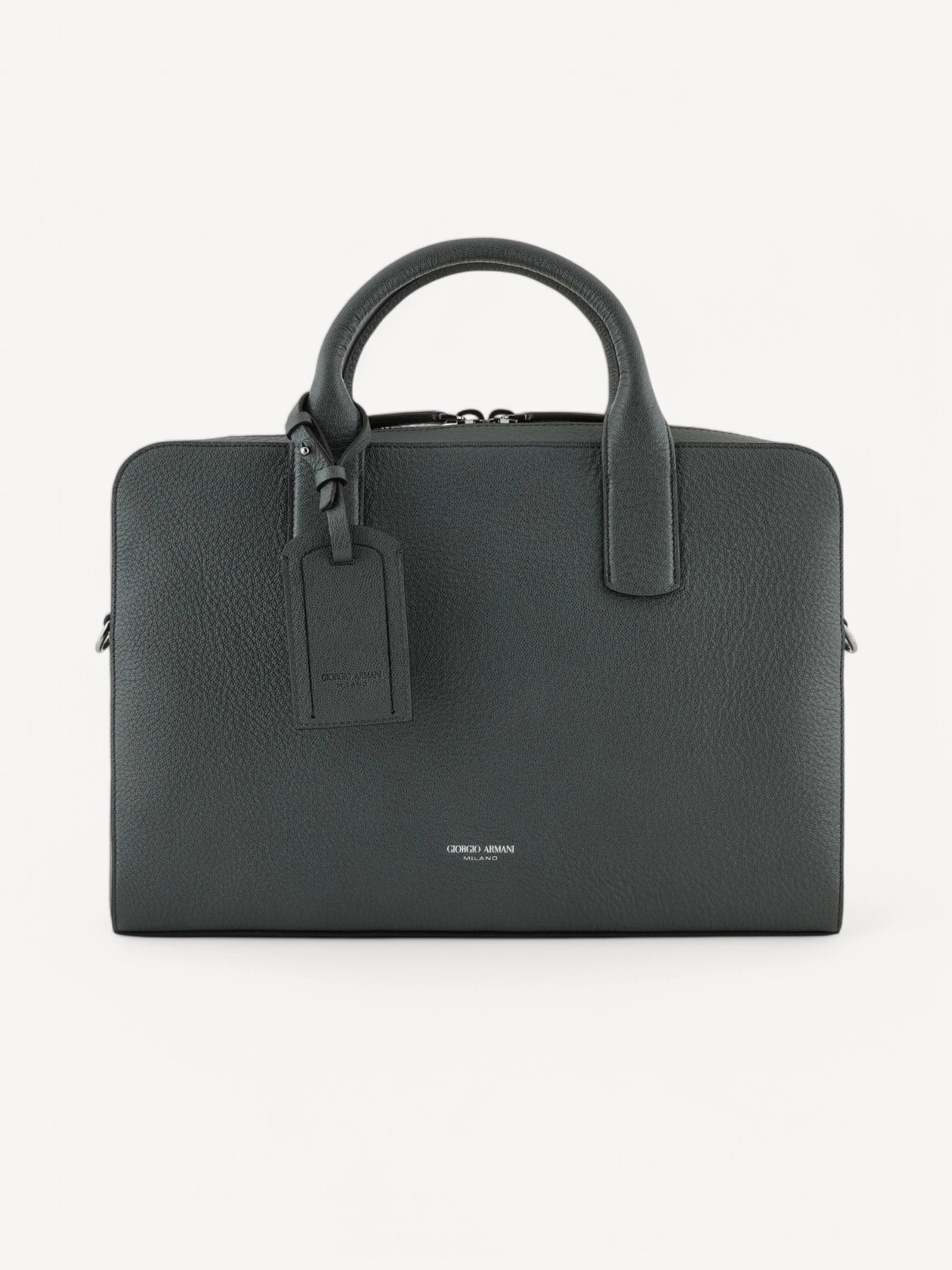 Pebbled Leather Briefcase - Grey