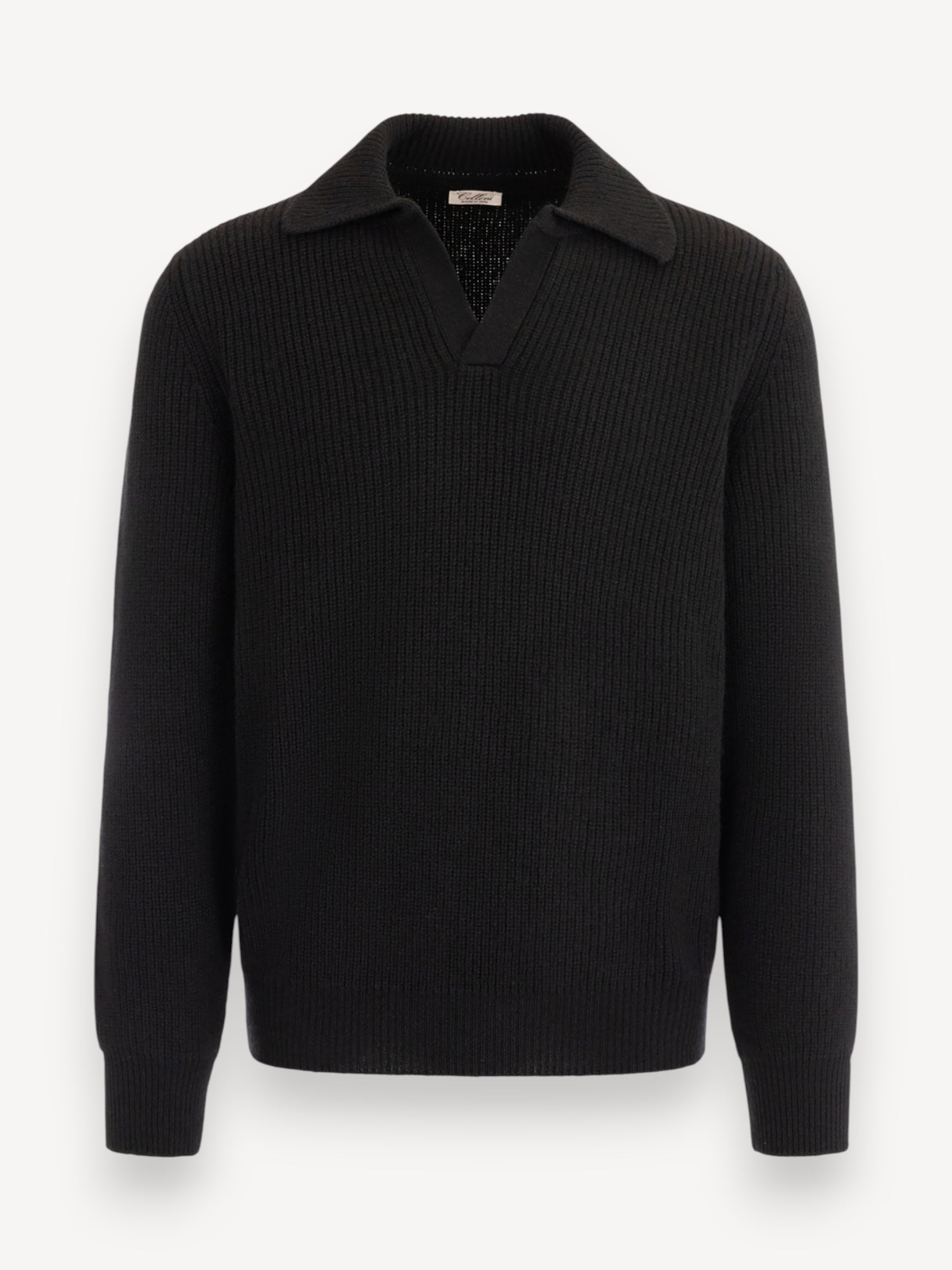 Rib Polo Sweater - Zwart