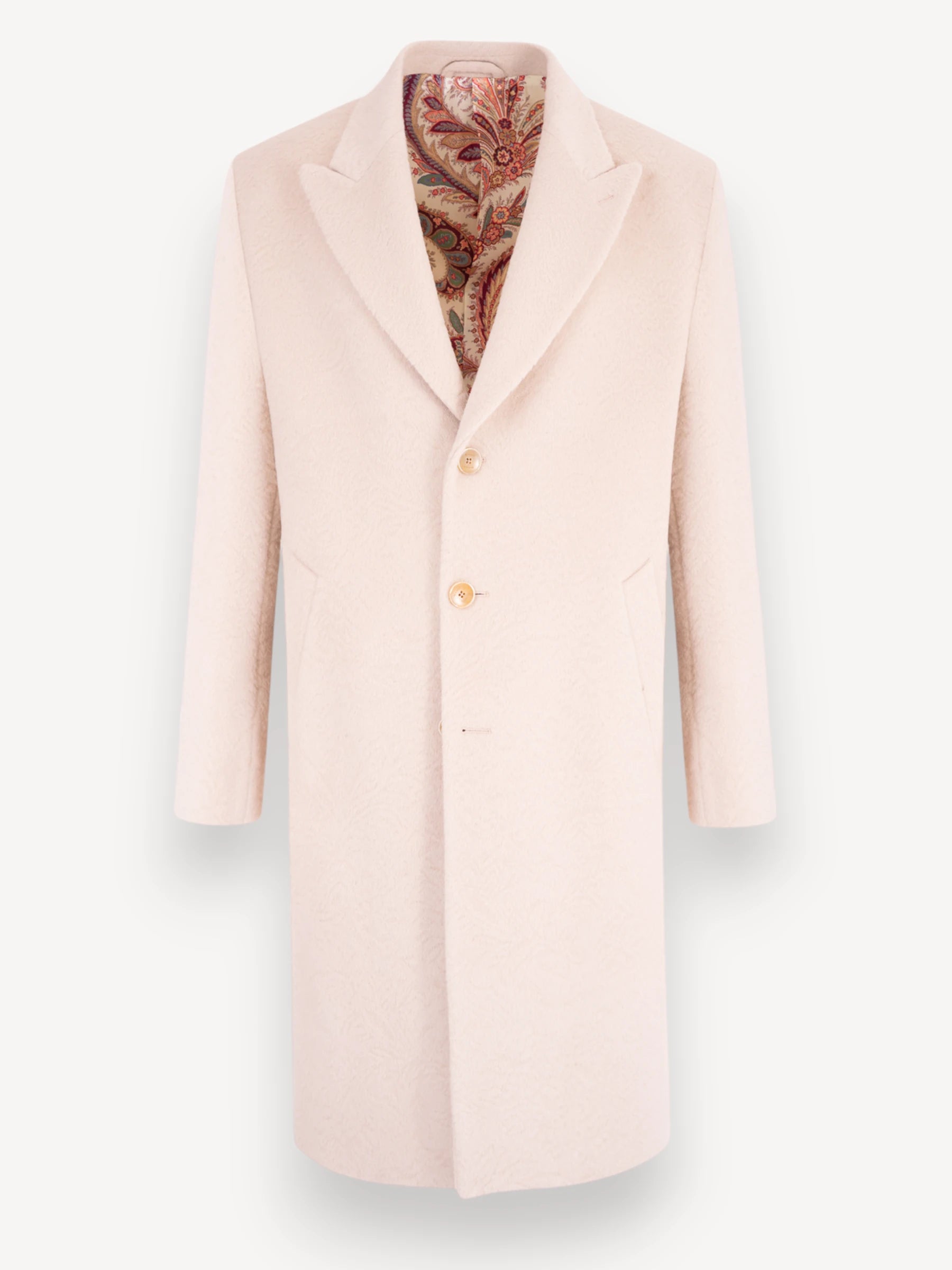 Wool Blend Jacquard Coat - Ecru