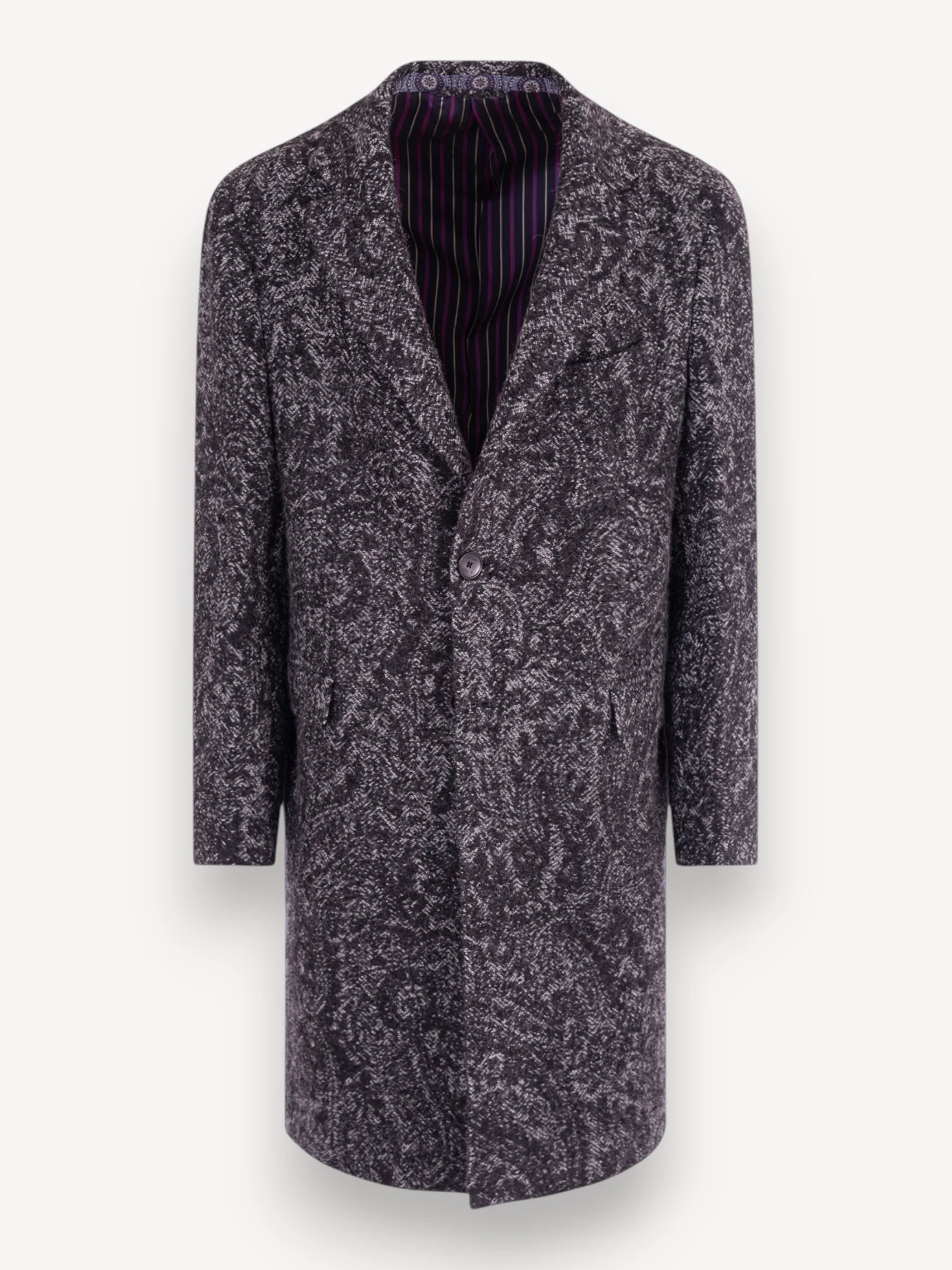 Wool Blend Paisley Coat - Zwart