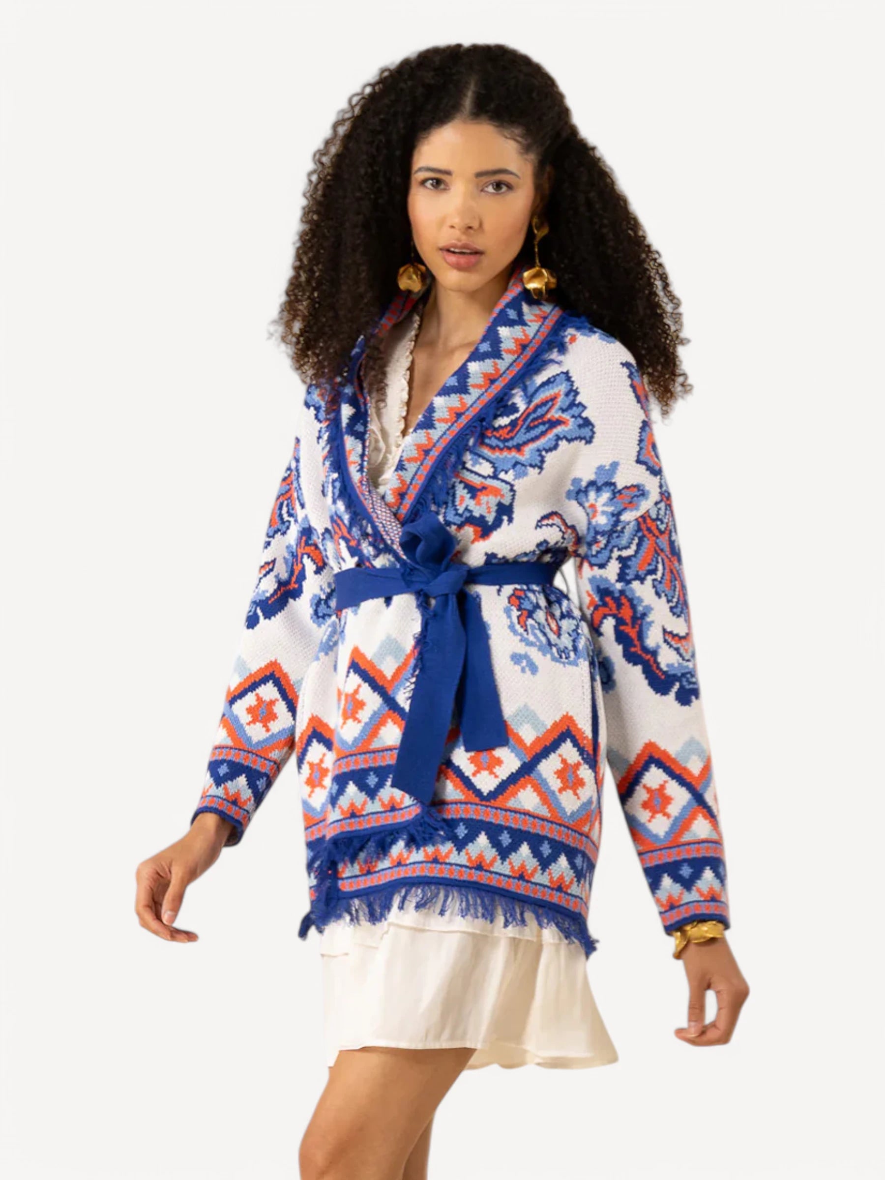 Kendra Jacquard Cardigan - Blauw