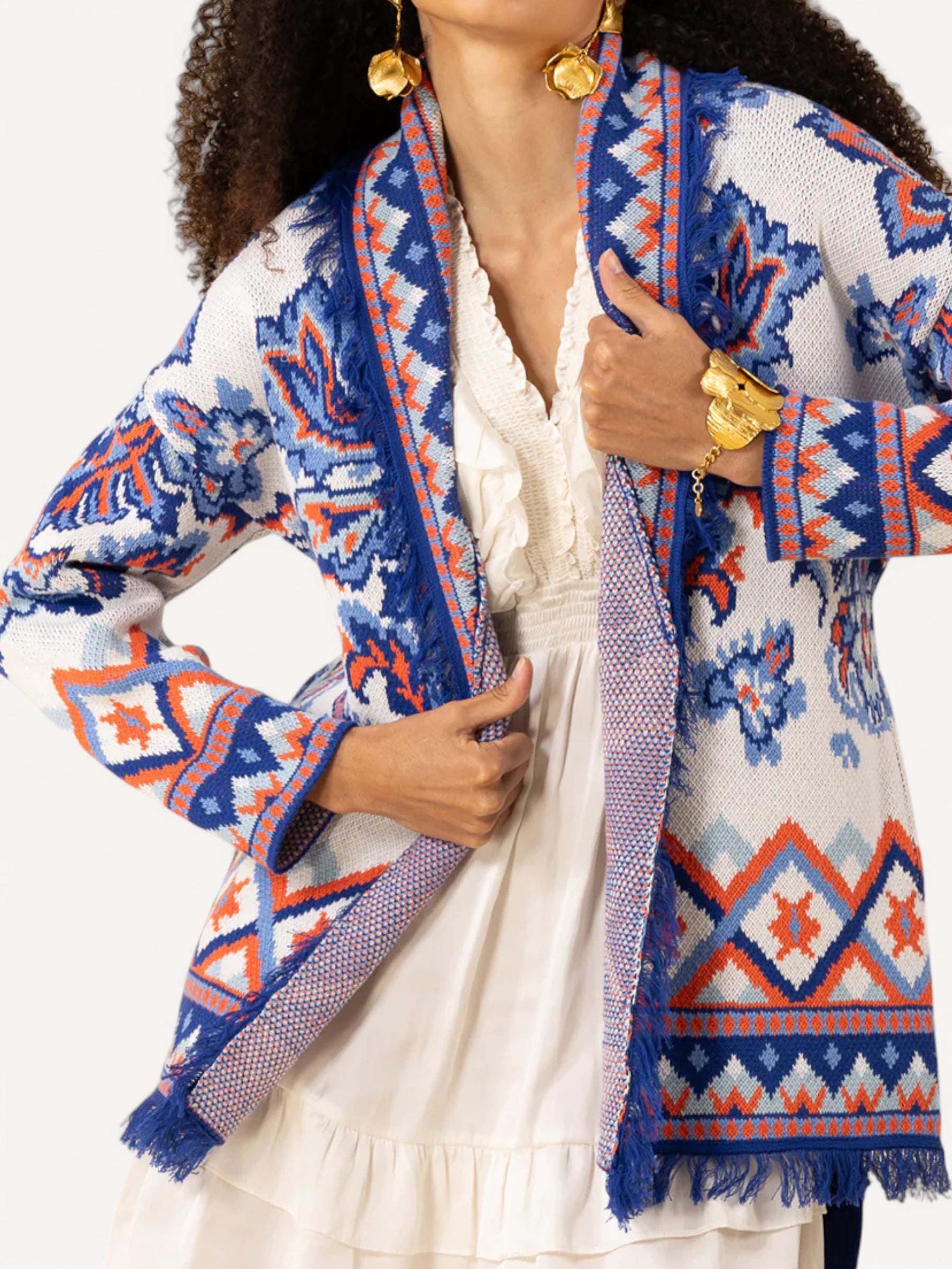 Kendra Jacquard Cardigan - Blauw