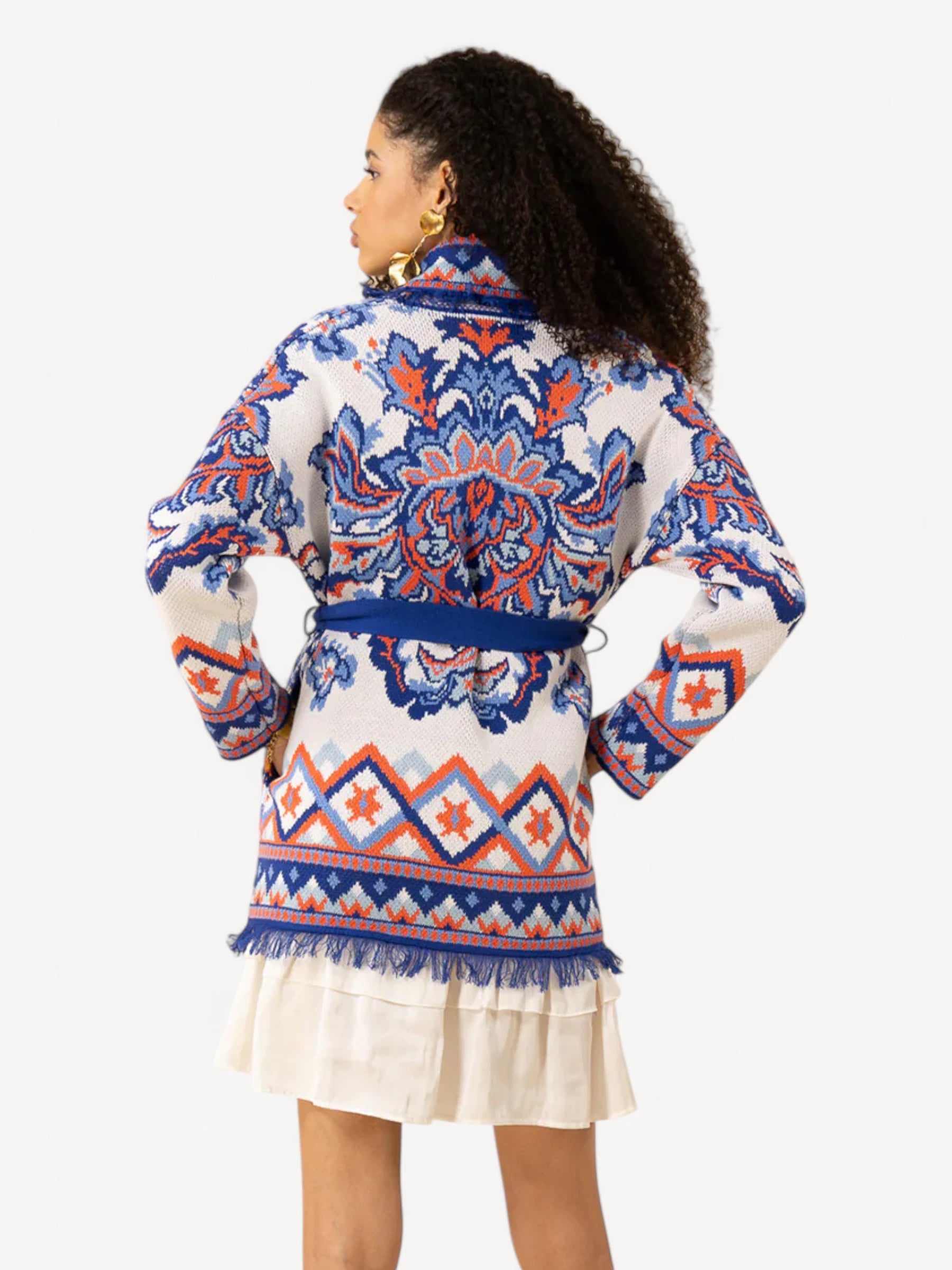 Kendra Jacquard Cardigan - Blauw