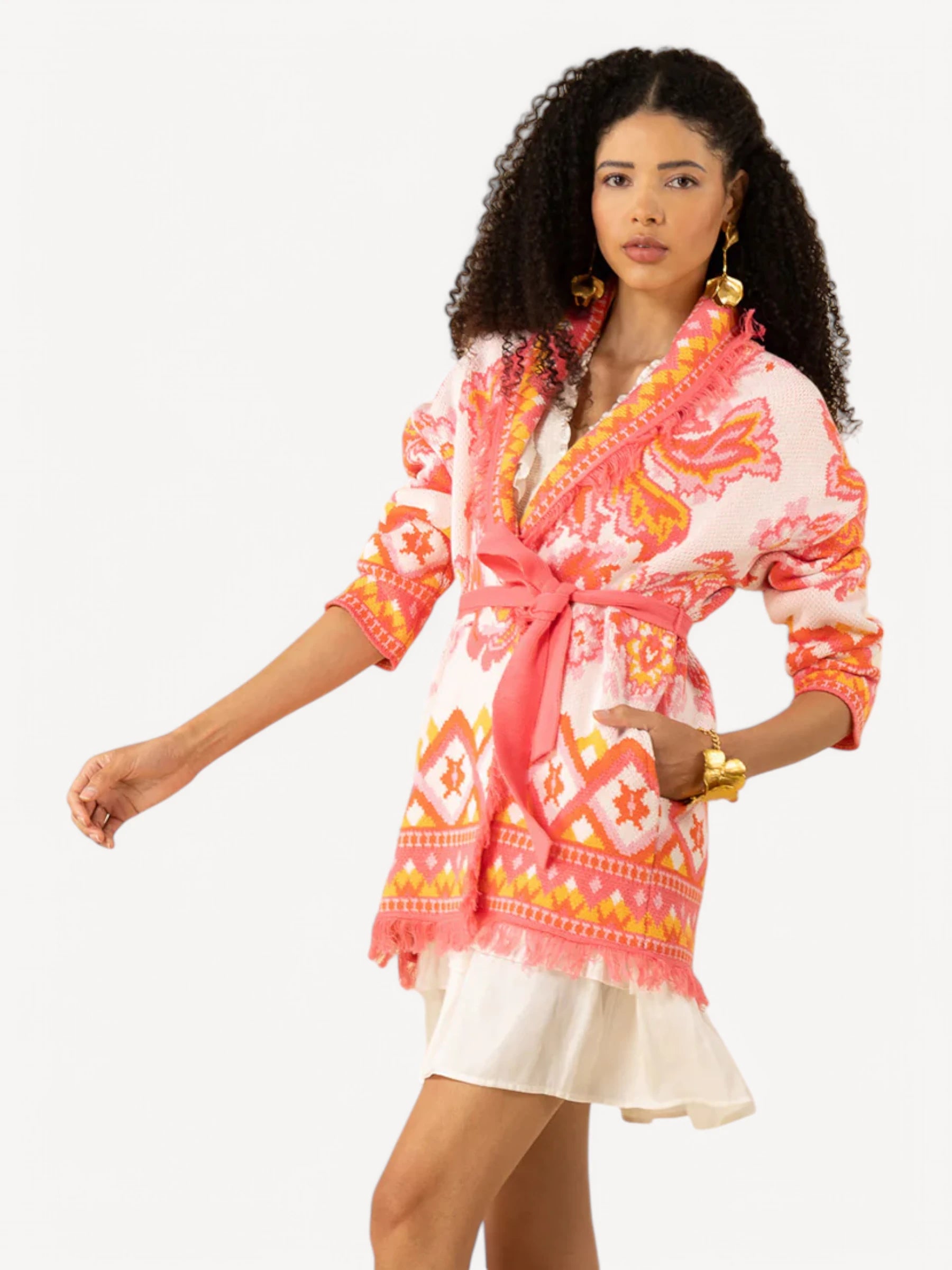 Kendra Jacquard Cardigan - Roze