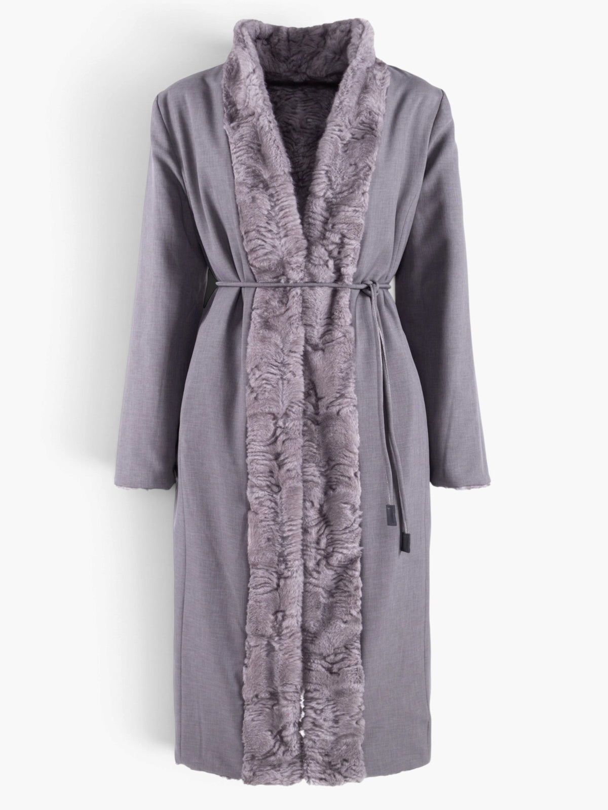 Nenette Reversible fake fur Mantel  - Lichtgrijs