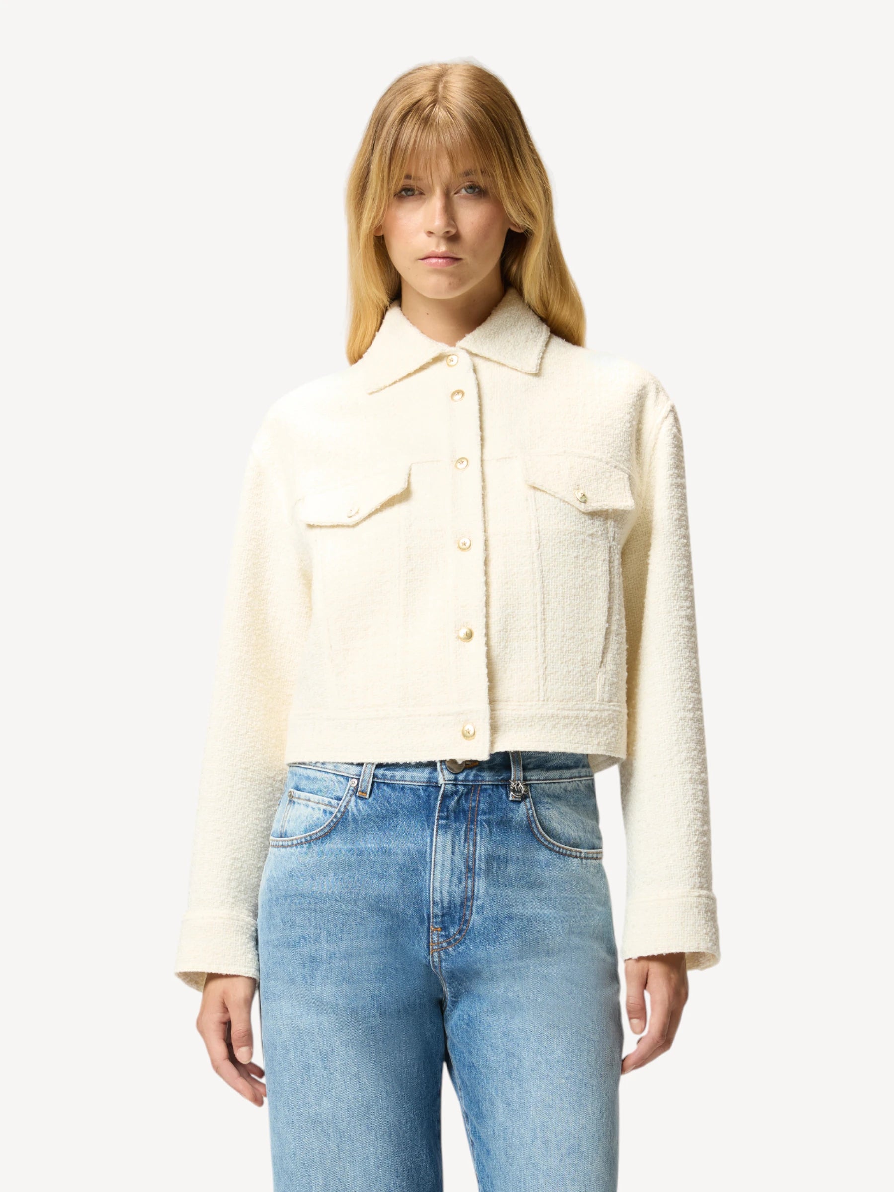 Bouclé Trucker Jacket - Wit