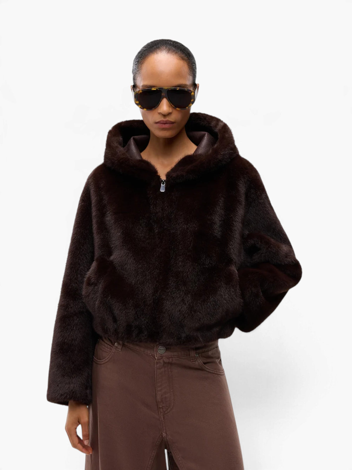 PINKO Fake Fur Jack - Black Coffee