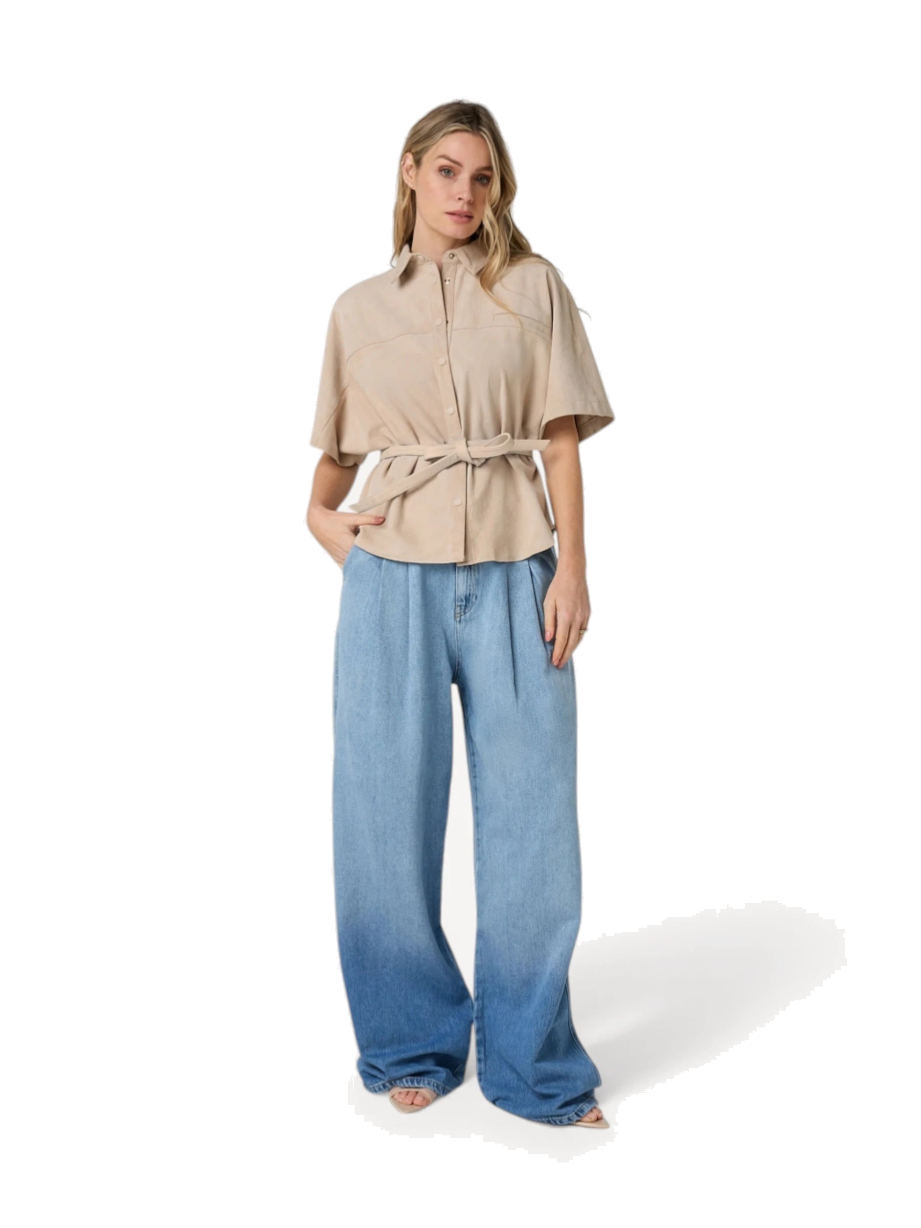 Blaire Suede Blouse - Ostra Beige