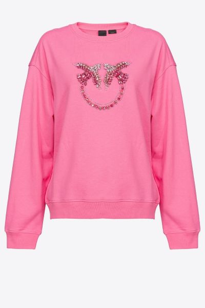 Pinko Love Bird Logo in Chunky Strass Sweater - Pink