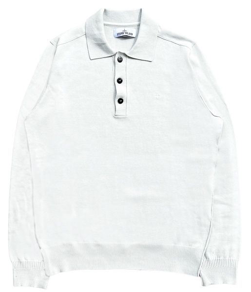 Stone Island Soft Cotton Knitted Polo Sweater - Ice