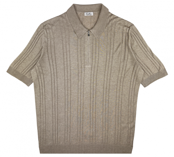 Cellini Knitted Zip Polo - Beige