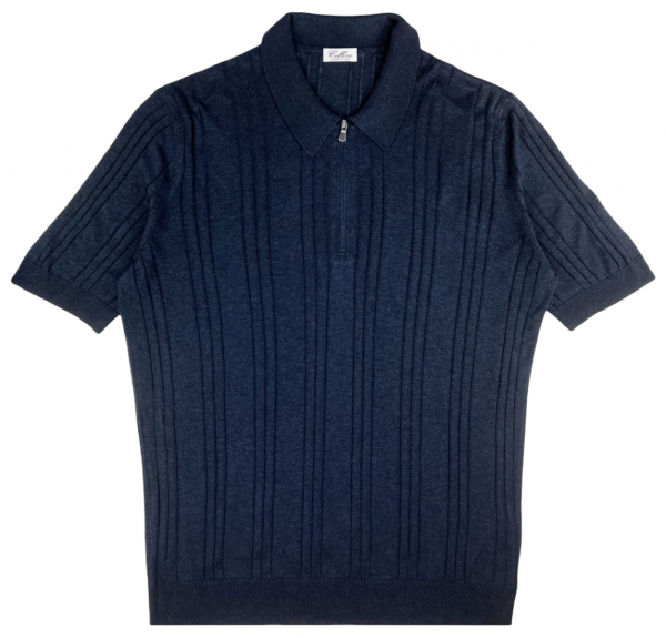 Cellini Knitted Zip Polo - Navy Blue