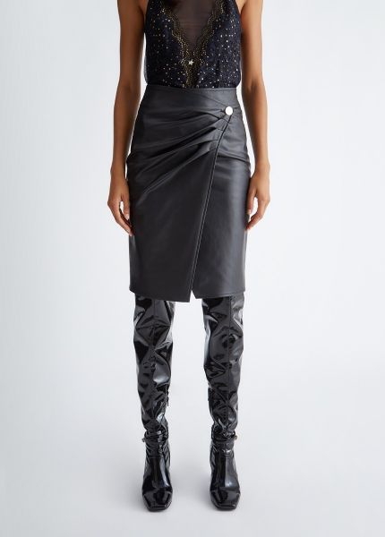 Liu Jo Black Midi Skirt in Eco Leather