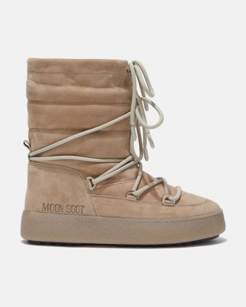 Moon Boot Low Track Suede With Shearling Lining - Beige