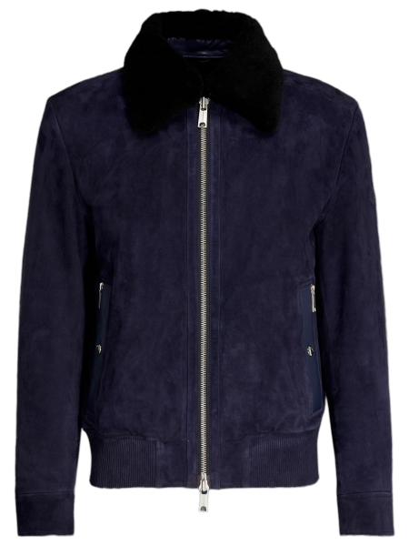 Alpha Tauri Suede Leather Bomber Jacket - Navy