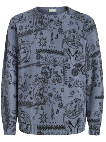 Etro Knitted Pullover Print - Mid Blue