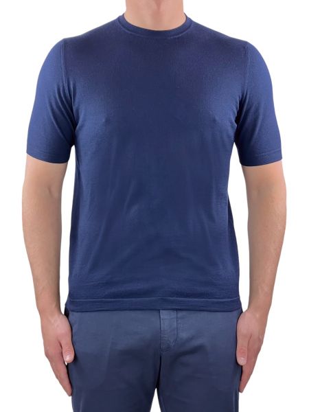 Doriani Cashmere/Silk Short Sleeve Pullover - Dark Blue