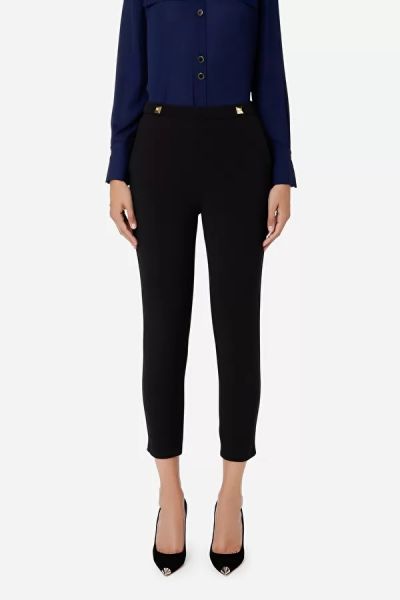 Elisabetta Franchi Stretch Trousers With Gold Studs - Black