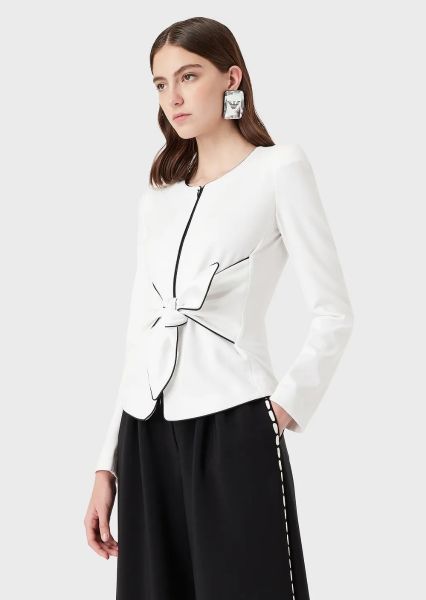 Emporio Armani Jersey Blazer With Black Piping - White