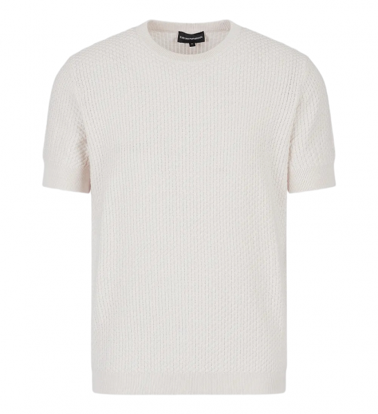 Emporio Armani Textured Wool Blend T Shirt - Milky White