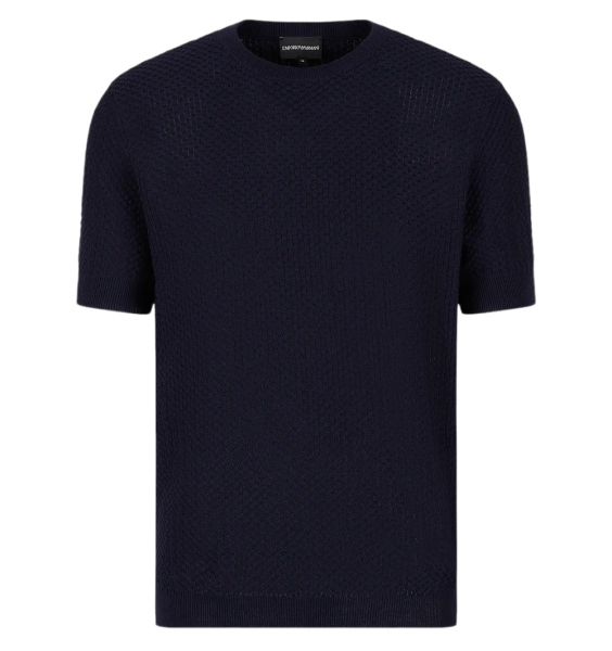 Emporio Armani Textured Wool Blend T Shirt - Navy Blue