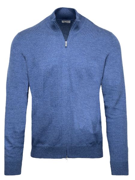 Cellini Wool Zip Cardigan - Mid Blue 576