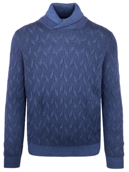 Fedeli Cashmere Shawl Sweater - Blue
