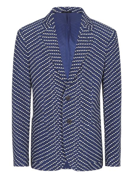 Giorgio Armani Jacket In Chevron Print Mesh - Blue