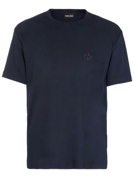 Giorgio Armani Cotton Interlock T-Shirt With Embroidered Logo - Navy Blue