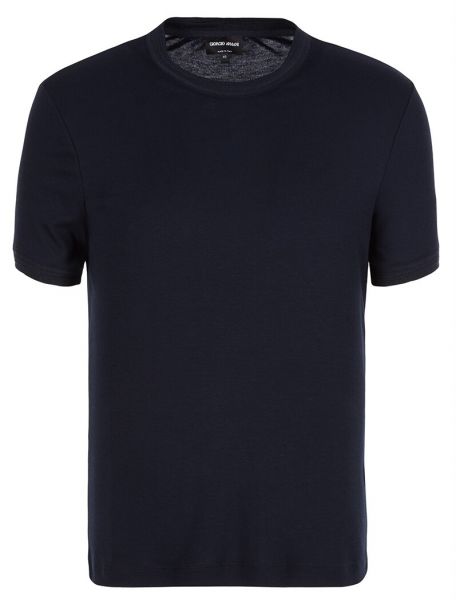 Giorgio Armani Knitted Viscose-Silk T-Shirt - Navy Blue