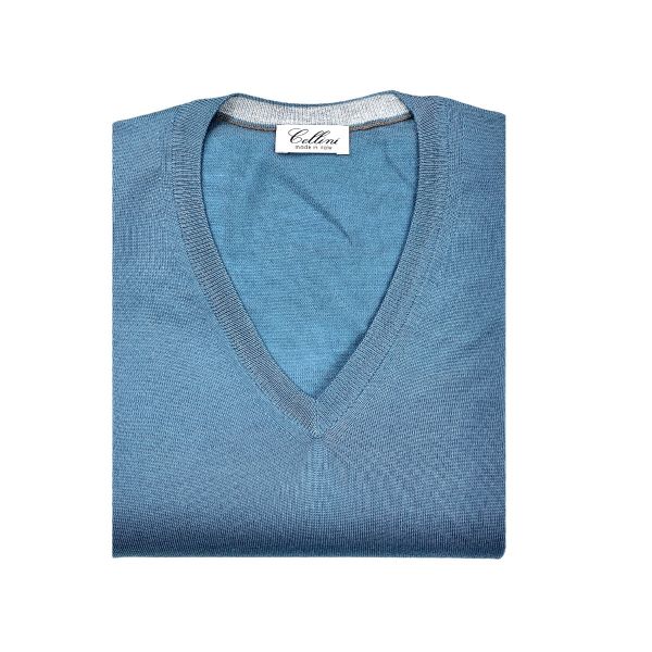 Cellini V-Neck Pullover - Mid Blue