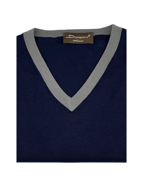 Doriani V-Neck Knitted T-Shirt - Navy Blue