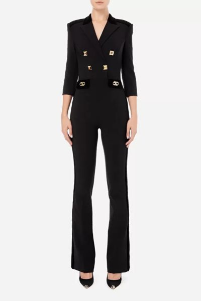 Elisabetta Franchi Full Double Breasted Jumpsuit With Studs - Black