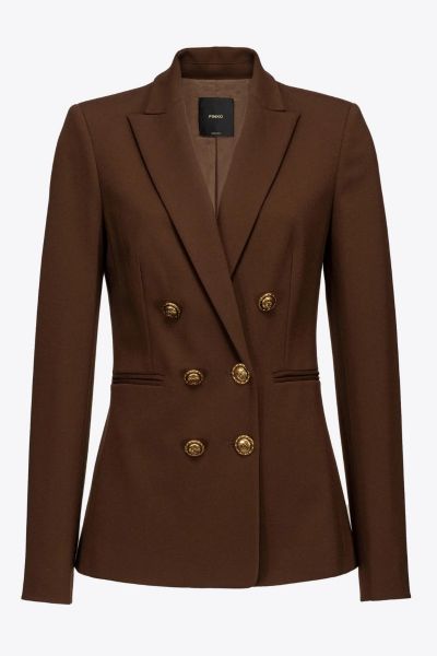 Pinko Blazer In Punto Milano With Jewel Buttons - Brown
