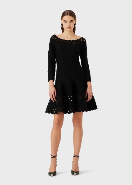 Emporio Armani Knitted Dress With Perforated Inserts - Black