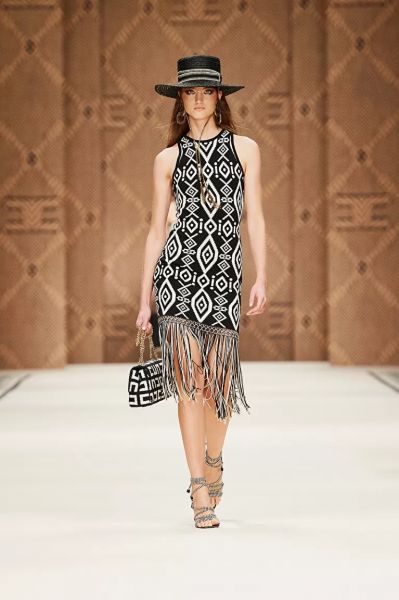 Elisabetta Franchi Knitted Dress With Rhombus Design - Nero Burro