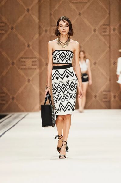Elisabetta Franchi Knitted Skirt With Rhombus Design - Burro Nero