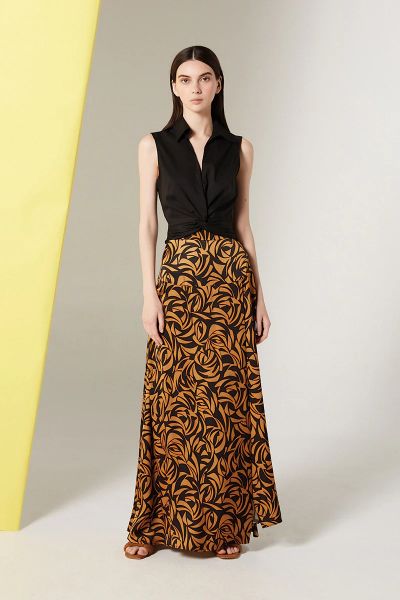 Nenette Maxi Skirt in Sunset Print - Nero / Oro