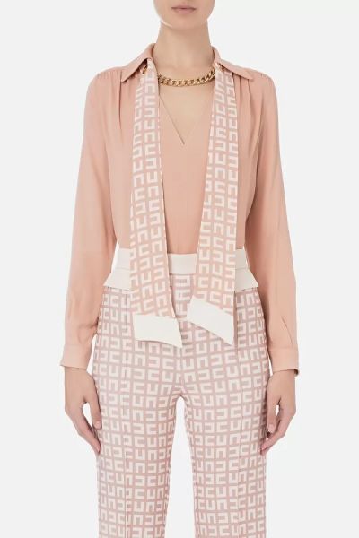 Elisabetta Franchi Shirt With Straight Fit And V Neck - Nude
