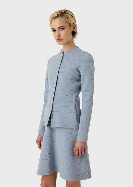 Emporio Armani Stripe Effect Knitted Zip Up Jacket - Azure
