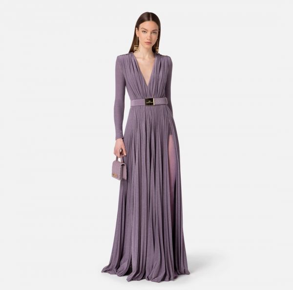 Elisabetta Franchi Red Carpet Dress With Belt in Lurex - Candy Violet