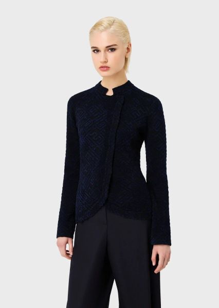 Emporio Armani Two Tone Graphic-Design Jacquard Knit Wrap Jacket
