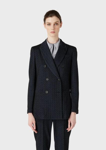 Emporio Armani Double Breasted Blazer in Jacquard Jersey With A crevron motif