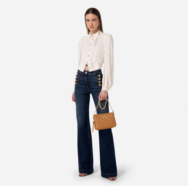 Elisabetta Franchi Palazzo Denim With Gold Buttons