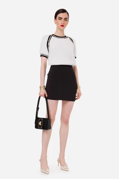 Elisabetta Franchi- Short top with contrasts and gold buttons - White