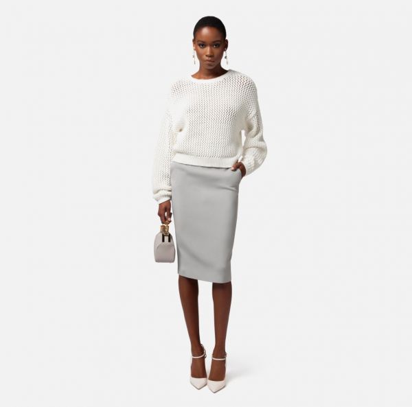 Elisabetta Franchi Cotton Sweater in Mesh - White