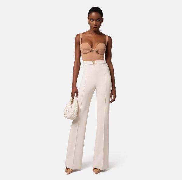 Elisabetta Franchi Stretch Palazzo Trousers - Butter